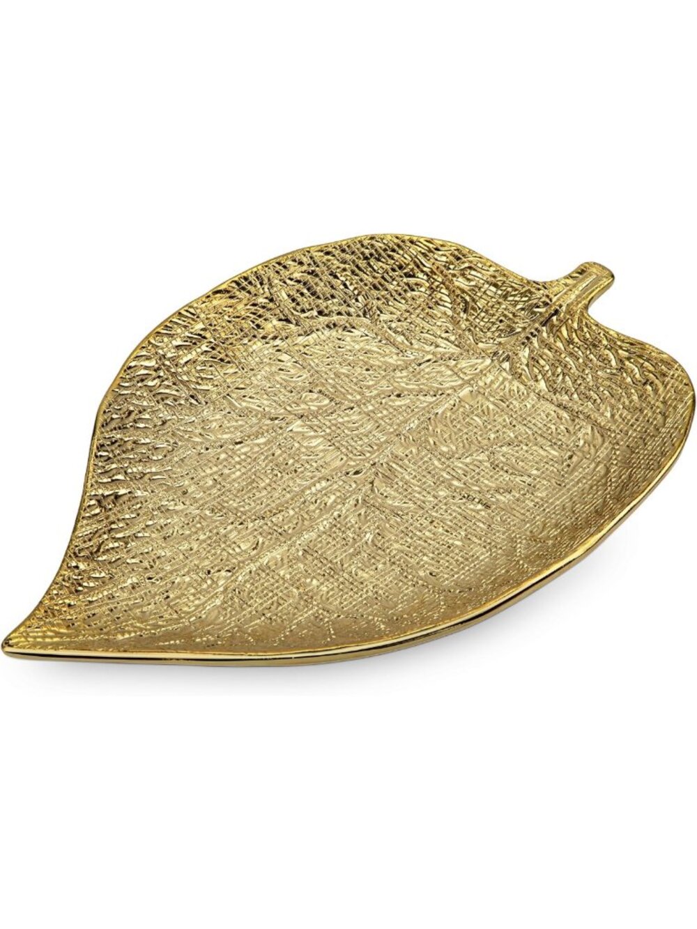 Extra Large Leaf-Shaped Ceramic Jewelry Tray - Gold Decorative Vanity Organizer